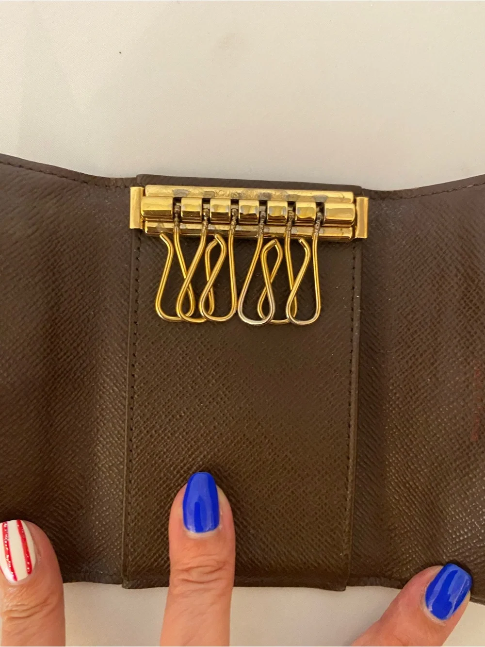 Louis Vuitton Brown Damier Textured Leather Key Holder with Gold Hardware